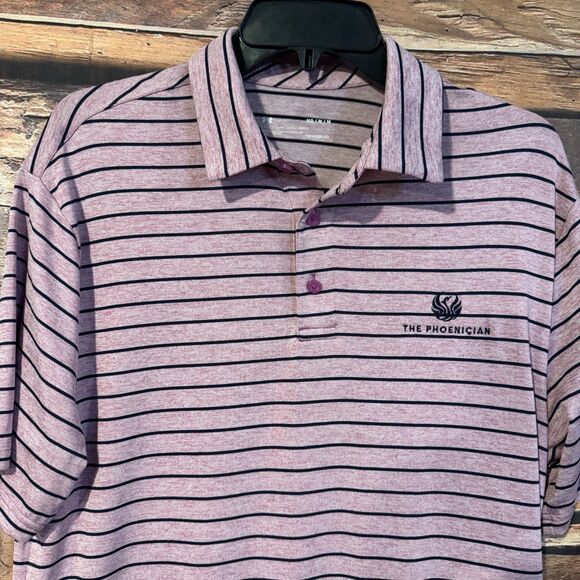 Under Armour Polo Shirt Medium Men’s Purple Striped Phoenician Golf Logo Resort - Picture 2 of 8